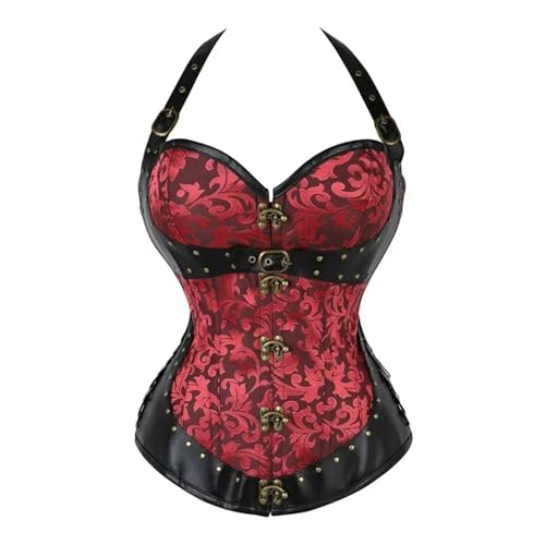 LUYSGBXR Corset Femme Corset Grande Taille For Femme, Corset Burlesque En Cuir Avec Baleines En Acier(Red,M)