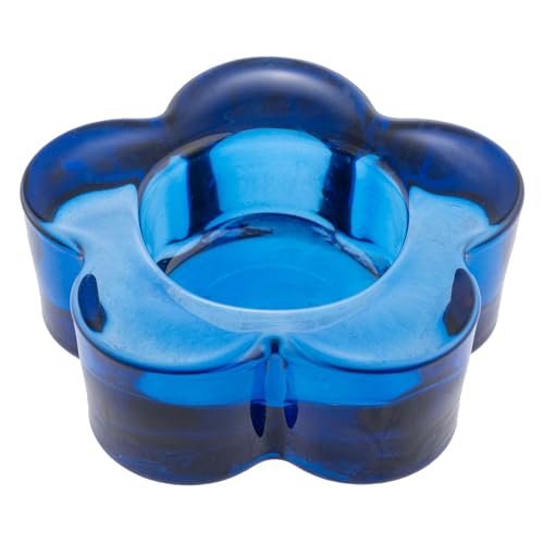 Karma, Glass Flower Tealight Holder, Chunky Candle Holder Votive for Home and Party Decor, Wedding Table Centerpiece, Cobalt