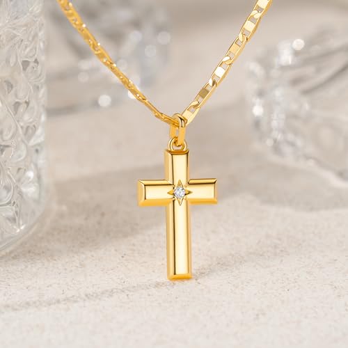 14k Gold Cross Necklace for Women Gold Necklace Cross Pendant Small Cross Necklace 48cm Cross Chain with a CZ Stone 27mm*16mm2