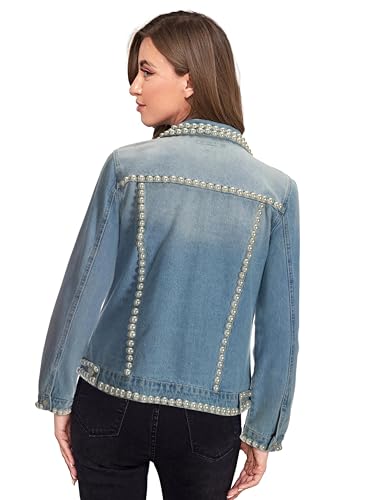 Hybrid & Company Women's Denim Jacket Embroidered Pearls Beading Jeans Jacket Coat With Pockets3