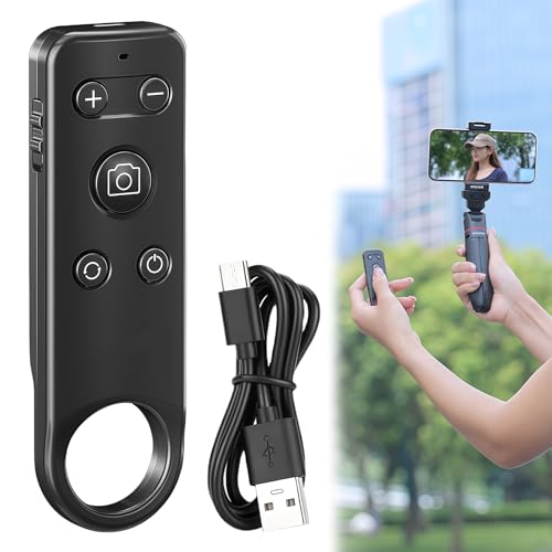 Telecomando Bluetooth, telecomando per fotocamera ricaricabile con cavo di tipo C, telecomando senza fili Bluetooth per riprese video, zoom/cambio obiettivo, compatto e portatile, nero