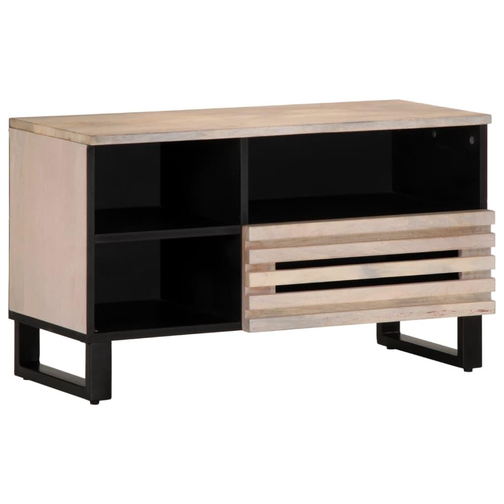 Mobile TV 80 x 34 x 46 cm, in legno massiccio di mango con vano portaoggetti, cassetti e scomparti per soggiorno, home theater, ufficio, gestione dei cavi, rack multimediali e HiFi durevole