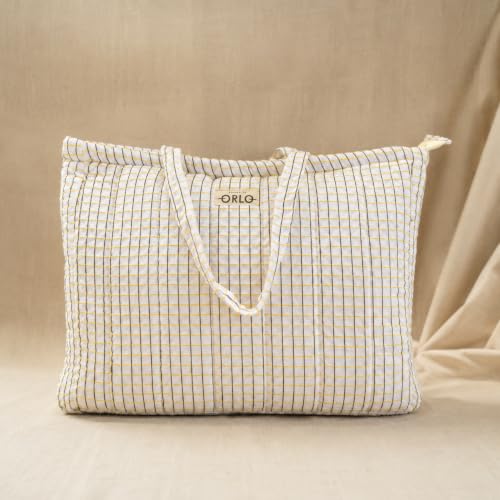 Image of Premium Cotton Waffle Quilted Tote Bag, Large Spacious Handbag for College, Office, Work, Travel, Shopping & Daily Use