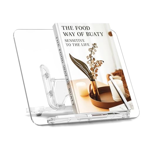 Acrylic Book Stand for Reading, Portable Book Holder for Desk, Angle Adjustable Textbook Stand for...