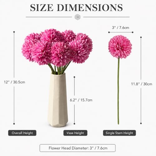 Image of Mandy's 12pcs Artificial Hot Pink Ball Chrysanthemum Flowers