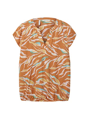 TOM TAILOR Damen Kurzarm-Bluse mit Muster , brown abstract leaf design, 38 – Ansicht 5