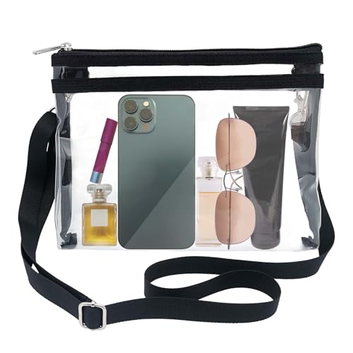 auxadex Sac à bandoulière transparent en PVC approuvé par le stade, sac à bandoulière transparent pour salle de sport, sac à main, sangle réglable