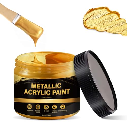 Peinture Acrylique Or, Peinture Dore Pour Metal, Gold Paint for All Surfaces, Ceramique Sans Cuisson pour Artistes Débutants Sur Papier, Toile, Bois, Céramique, 100ml