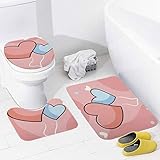 3Pc Coral Velvet Floor Mat Sets, Valentine's Day The Pink Love Shower Mat, Anti-Slip Absorbent Bathroom Rug Set, Bath Mats U-Shaped Contour Rug and Toilet Lid Cover 3 Pieces Sets