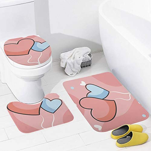3pc coral velvet floor mat sets, valentine's day the pink love sh…