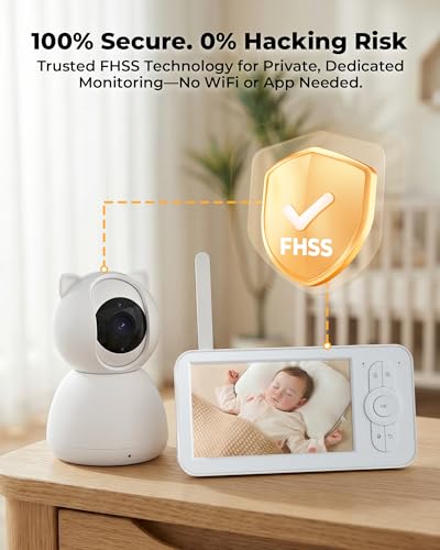 Image of hazen No WiFi Baby Monitor with Camera and Audio, 5 inch Screen, 30-Hour Battery Life, Pan-Tilt-Zoom Camera, Night Vision, VOX, 2-Way Talk, 8 Lullabies, 1000ft Range, Baby Essentials, White