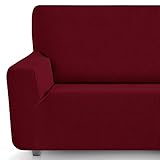 Eiffel Textile - Funda Sofa 3 Plazas. Funda para Sofa Elástica. Cubre Sofa Antimanchas. Protector Sofa. Fundas para Sofa Ajustables Modelo Rústica. Color Rojo. 3 Plazas (180-240 cm)