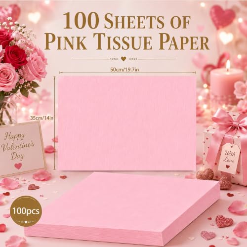 Image of Pink Tissue Paper - 100 Sheets Wrapping Paper for Pink Birthday Decorations | Valentines Day Decorations for Gift Bags Boxes - Gift Wrapping Tissue Paper Bulk for DIY Crafts Holiday Party Favors Supplies