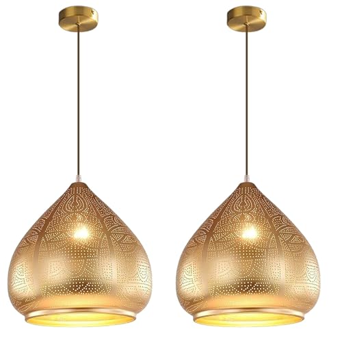 Image of 2-Pack Hanging Pendant Light Gold Turkish Moroccan Ceiling Light