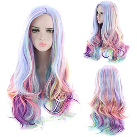 Beaupretty Long Wavy Rainbow Cosplay Wig Cover