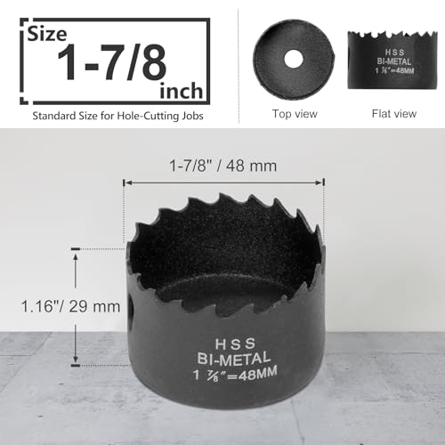 Image of 1-7 /8 Inch Hole Saw with 9.1mm Triangle Shank Arbor, JTemgle Bi-Metal Hole Saw Heavy Duty Hole Cutting Tool for Cornhole Boards, Recessed Lights, Wood, Plastic, Drywall & Soft Metal