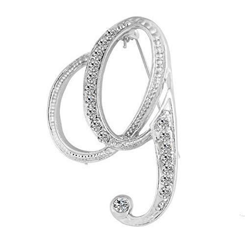 Silver Crystal 26 Initial Alphabet Letters Charms Monogram Enamel Lapel Badge Brooch Pin (G)