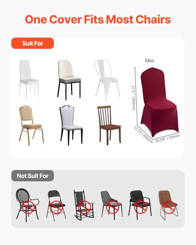 Image of VEVOR Chair Covers, Polyester Spandex Chair Cover, Stretch Slipcovers for Wedding Party Dining Banquet Flat-Front Chair Covers (Burgundy-a, 50PCS)