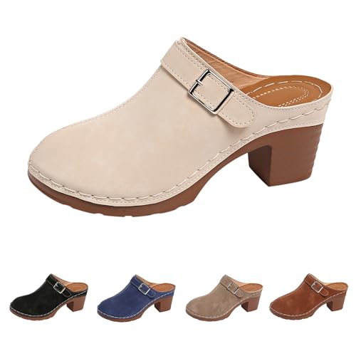 szvbofueck Sabots pour femme avec talon bloc - Chaussons orthopédiques confortables - Sandales compensées confortables - Mules sans dos - Chaussures à...