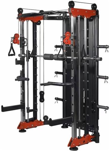 French Fitness FSR80 Multi Functional Trainer Smith & Rack System - All-in-One Machine for Home & Commercial Gyms with Dual Pulley, Weight Stacks, LAT Pulldown, Smith Machine & Accessories