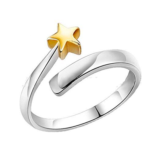 hengxingwf Adjustable Simple And Elegant Star Opening Two-color Five-pointed Star Ring for Women Lady Girls