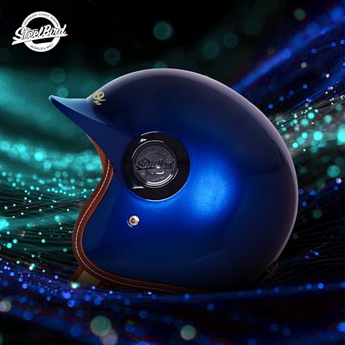 Image of Steelbird SBH 65 Retro 3.0 DOT and ISI Certified Open Face Helmet for Men and Women (Large 600 MM,Glossy Armada Blue)