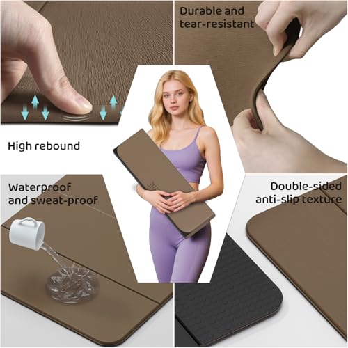 Image of Foldable Yoga Mat Exercise Mat for Home Workout, Comfortable and Durable, 8mm Thick Portable Folding Mat, Non-Slip, Pilates Mat Thick, Outdoor Use, Meditation, Travel, Camping (71 inchx24 inch x 0.3 inch) (Milk Coffee + Black) (Brown+Black)