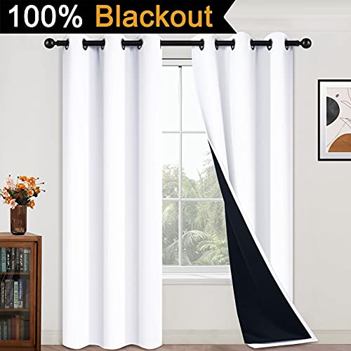 Image of Yakamok Full Blackout Curtains 84 Inches Long,Blackout Curtain Panels for Bedroom, 2 Thick Layers Grommet Top Thermal Insulated Drapes with Black Liner for Living Room(42Wx84L, Pure White, 2 Panels)