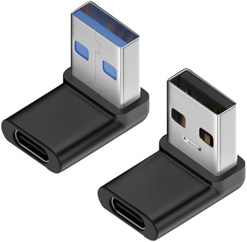 Adaptador USB a USB C de 90 grados (ángulo izquierdo y derecho) USB 3.1 A macho a tipo C hembra convertidor USB A-C, extensor de puerto para laptop,