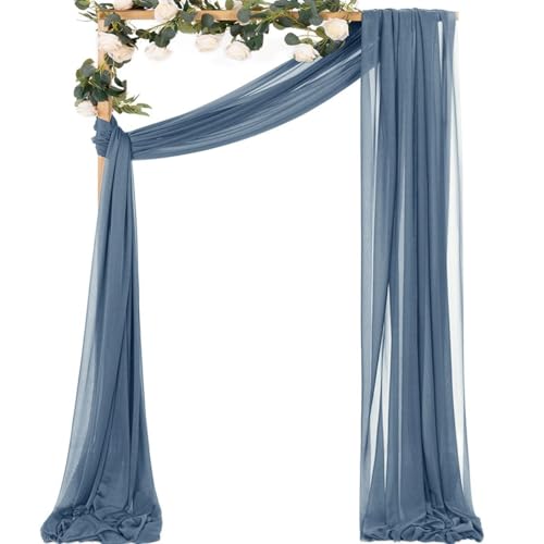 Image of MLMC Dusty Blue Wedding Arch Draping Fabric 1 Panel 29 inch x 20 FT Extra Long Gauze Drapes Sheer Backdrop Curtains 6.6 Yards Outdoor Drapery Panels for Wedding Bridal Shower Party Ceiling Decoration