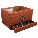 Humidor Cigar Box(Brown), Handcrafted Spanish Cedar Glass Top Luxury Humidors, Accurate Digital Hygrometer (25-55 Cigars) by Jansfuren
