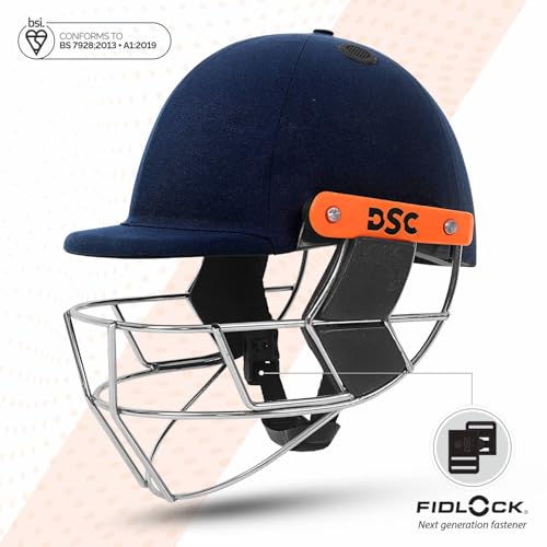 Image of DSC Empra Titanium BSI Approved Professional Cricket Helmet | BS7928 Certified Pro-Standard Hard Ball Helmet with Ultra-Light Titanium Grill & Advanced Shock Absorption | Color: Navy | Size: M
