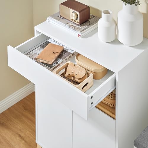 Miniatura 6 de Sobuy Mueble Recibidor Aparador Blanco - Mueble Auxiliar Con Cajón Y Estantes Ajustables Para Entrada, Salón Y Cocina - Diseño Compacto De Bambú Mdf Ecológico, 80kg, 60x34x85cm, Fsb97-Wn