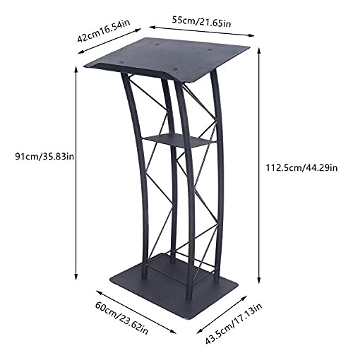 YIYIBYUS Curved Metal Podium Lectern - Black, 47" Height, 60x40cm Top - For Speeches & Events