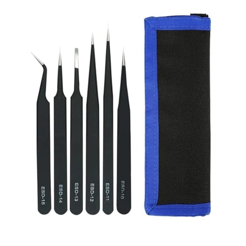 YIKUBO Precision Tweezer Set 6pcs Tweezers Cloth Bag for Model Making and Crafts Resistant Stainless Steel Tweezers with Thick Durable Design