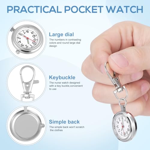 Hemobllo Quartz Keychain Pocket Watch Portable fob Pocket Watches with Key Buckle Luminous Hands Unisex Keychain for Men Nurses Women - Image 4