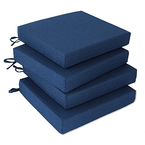 Eaimi Outdoor Chair Cushions For Patio Furniture - Square Corner Patio Cushions For Outdoor Furniture 4 Packs - Waterproof Indoor Chair Cushions For Dinning Chairs, 18.5" X 16" X 3", Navy #TOP4