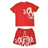 Conjunto Hombre Mujer Estampado Camiseta de Manga Corta Pantalones Cortos Hip Hop Y2K Chándal Conjunto Hombre Mujer de 2 Piezas Traje de Jogging de Verano