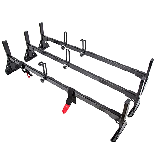 ALMULOO 3 Bar Roof Rack Ladder Racks Compatible with 1996-Up Chevy Express Fullsize, 800 LBS Capacity Steel Black 59 Inches
