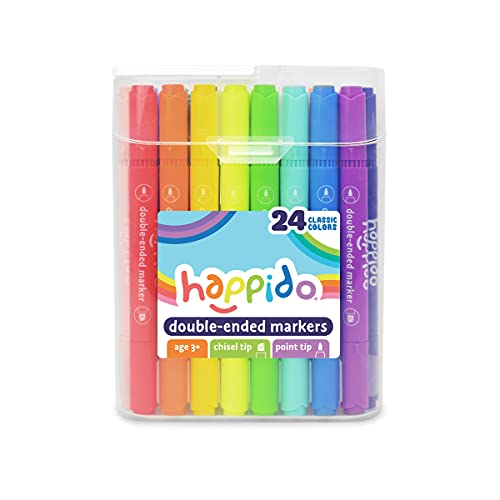 Happido Double-Ended Markers, 24 Colors - Non-Toxic, Brightly Colored Markers For Kids, Coloring, Drawing, Crafts, And More, Comes With Convenient Carrying And Storage Case And Blending Marker #TOP1