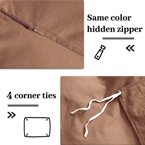 Nexhome Pro Duvet Cover Set Queen Size Linen Textured Organic Natural 100% Washed Cotton Duvet Cover Terracotta Rust Brown 3 Pieces Bedding Set With Zipper Closure, Breathable, Soft (No Comforter) #TOP3