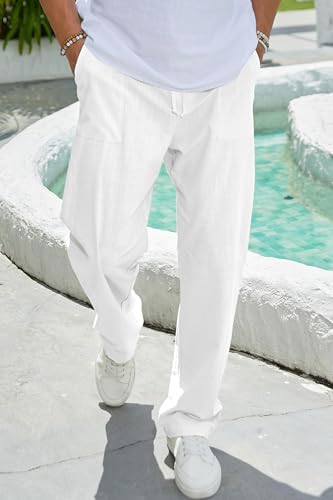 Mens Linen Pants Elastic Waist Summer Pants Relaxed Fit Lightweight Yoga Beach Casual Pants with Pockets4