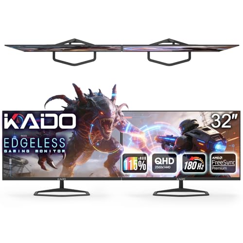 Image of Kado 2-Pack 32 inch 1ms 180Hz 16:9 2560x1440 QHD Computer Monitor 115% sRGB | AMD FreeSync Panoramic Stacked Gaming Multi-View Split Screen Streaming, VESA Mount DisplayPort HDMI Built-in Speakers