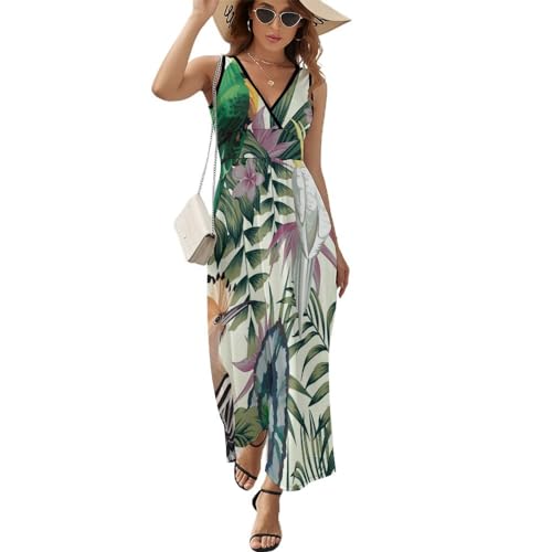 Robe longue d'été sans manches femmes - Robe maxi col V pour la plage