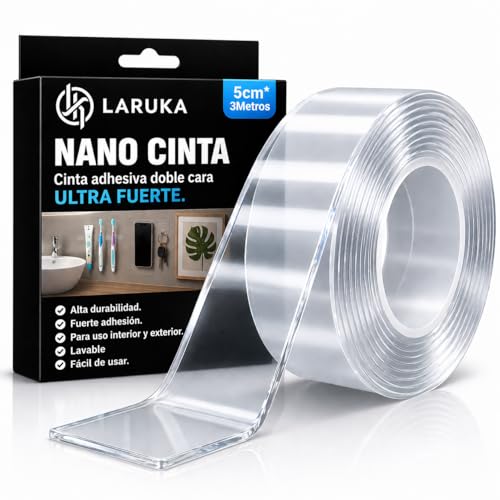 LARUKA Cinta Doble Cara Transparente Extrafuerte Nano 50 mm x 3 m