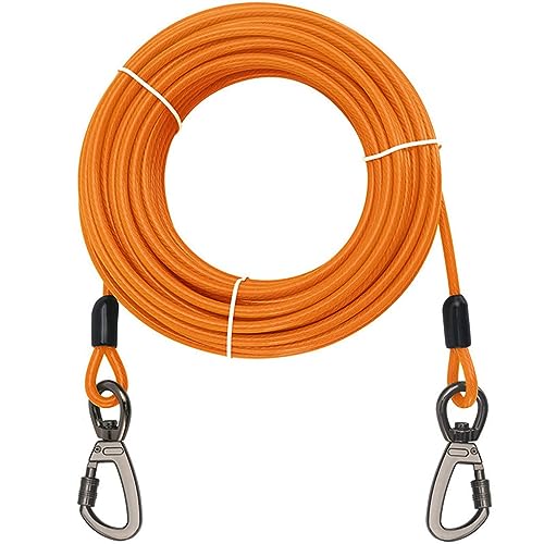呉屋デパート 犬 係留ケーブル ロングリード 二頭ロック付き 防爆性 ゴム被覆 反射光 かじり防止 屋外 小型犬 中型犬 大型犬適応 (橙色 合金 15M)