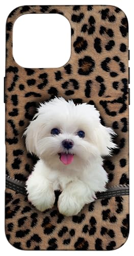 Maltese Dog Leopard Cheetah Print Case for iPhone 16 Pro Max