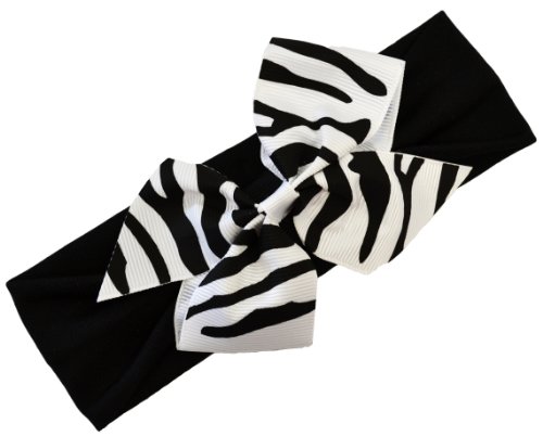 Funny Girl Designs Zebra Print Baby Headband (Zebra Bow on Black Band)