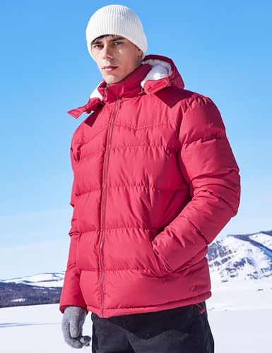 Image of BEST SOUTH Men's Hooded Winter Puffer Jacket Fleece Warm Bubble Coat Outerwear Cold Weather