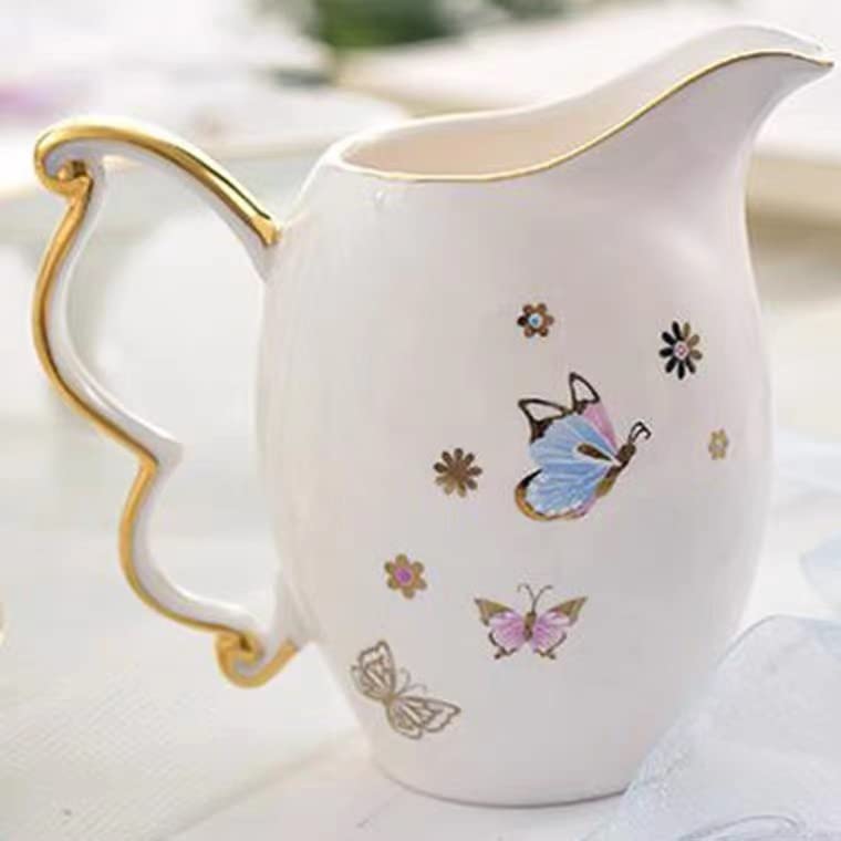 Juego de taza de té y café de 192.8 g, 21 piezas, taza de té en relieve esmaltada de colores blancos con platillo a juego, porcelana fina de hueso, servicio para 6 pulgadas